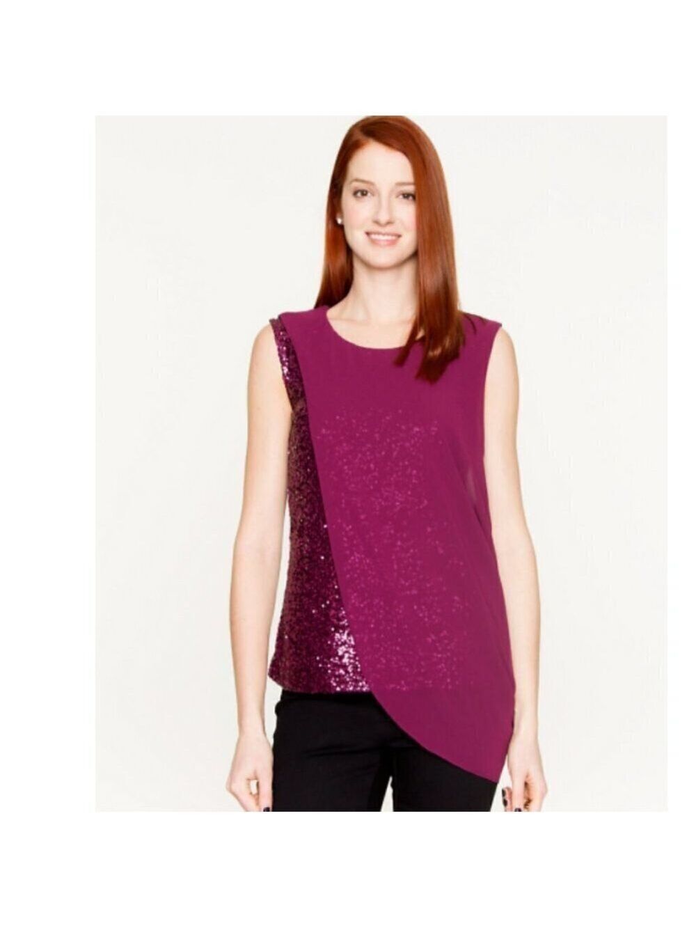 Le Chateau Sequin & Knit Layered Top XXL Color Plum